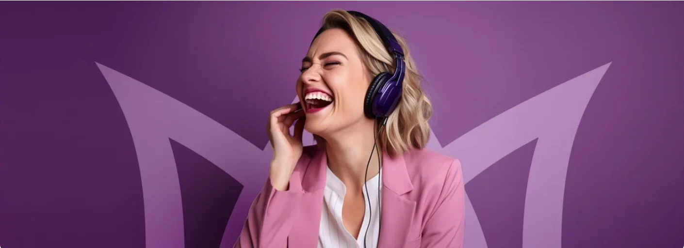 Woman wearing headphones and smiling