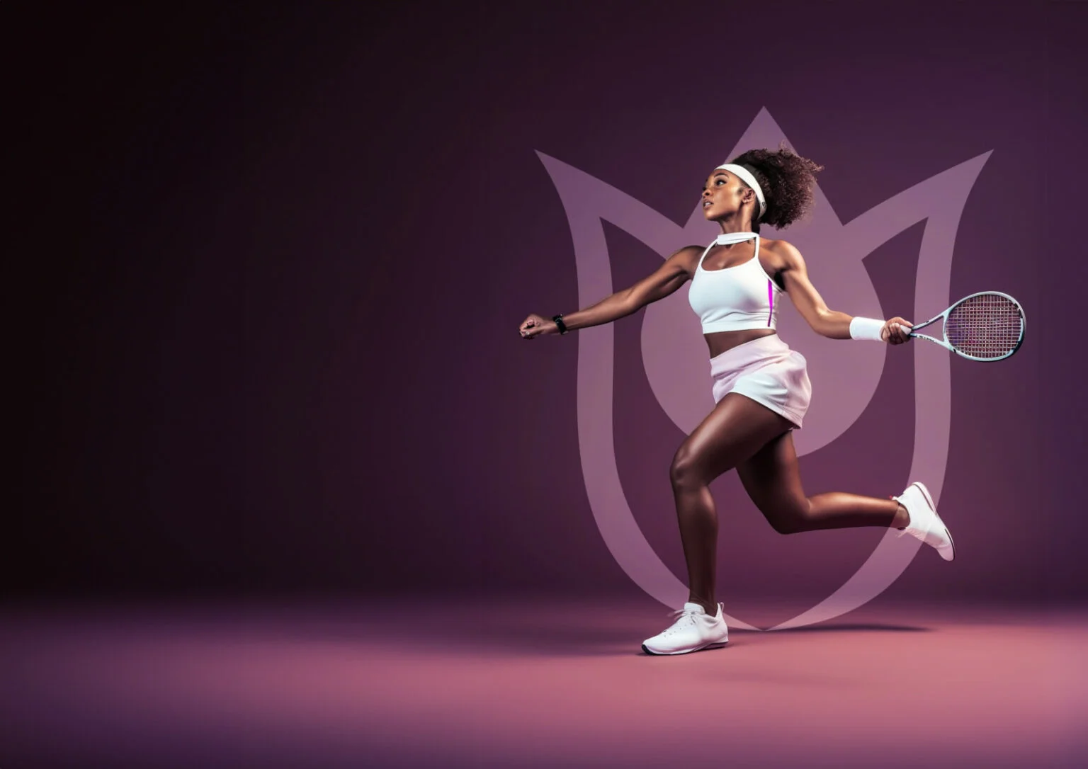 Athlete playing tennis against the Tulipon mark